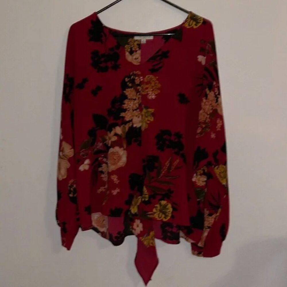Umgee - Deep Red Front-tie Blouse - Picture 3 of 6